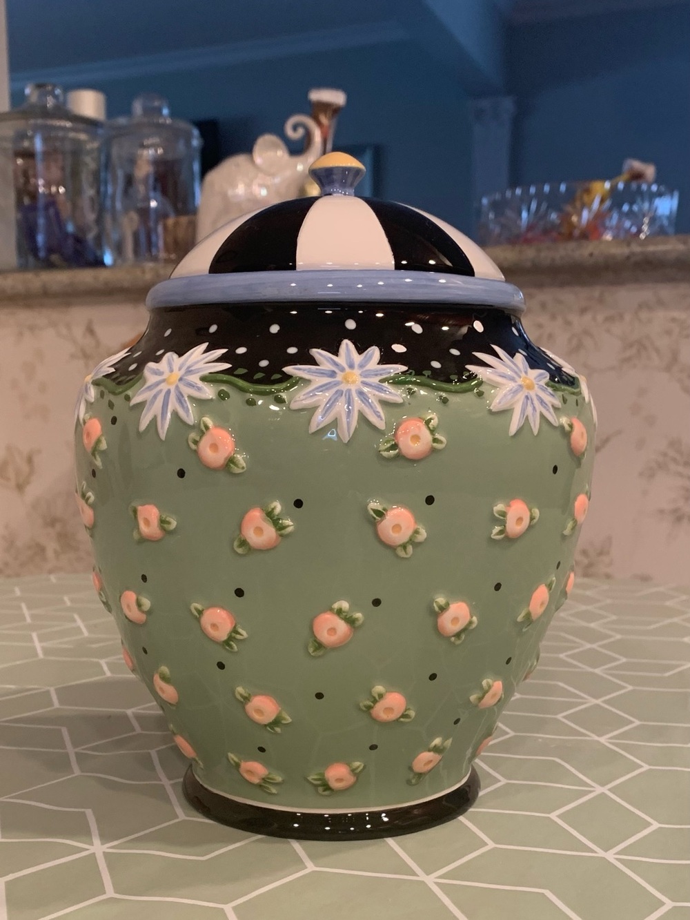 Floral Sage Green Ceramic Jar